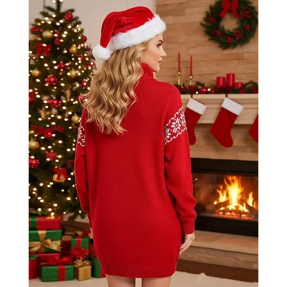 Women Christmas Ugly Sweater Dress with Santa Hat Snowman Christmas Gift Women Christmas Ugly Sweater Dress with Santa Hat Snowman Christmas Gift